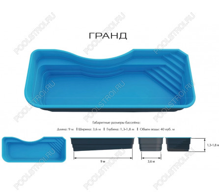 Композитный бассейн Гранд Ecoline (9х3.6х1.3-1.8м)